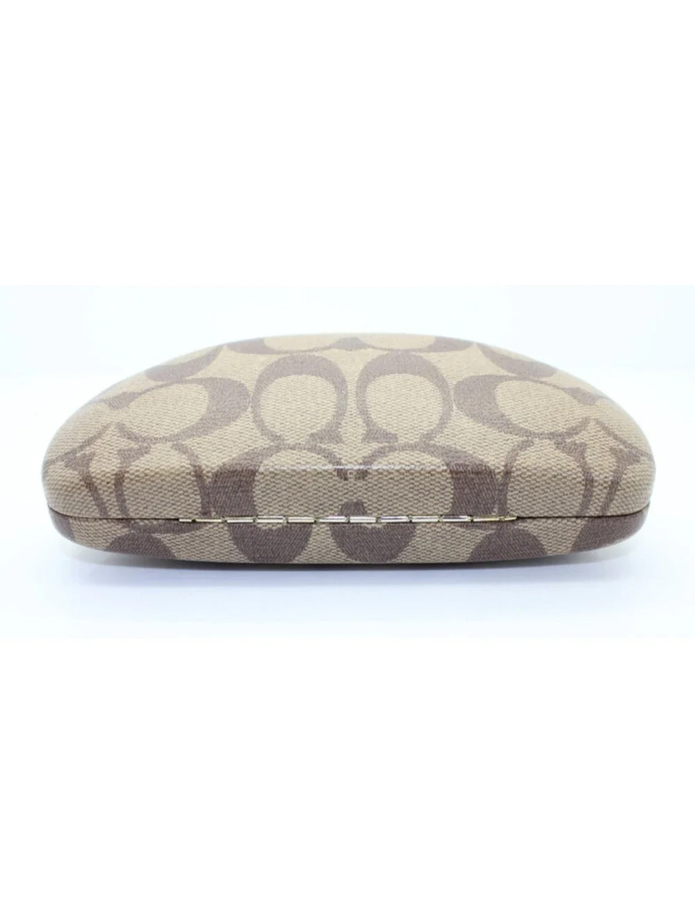 Coach Signature C Monogram Brown Tan Clamshell Glasses Case